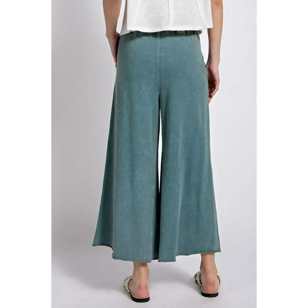Stay Comfy Wide Leg Comfy Pants in Teal Green EB40128